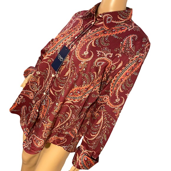 ๐ CHAPS BY RALPH LAUREN | NO IRON WINE MULTICOLOR PAISLEY BUTTON DOWN SHIRT L - Picture 4 of 16